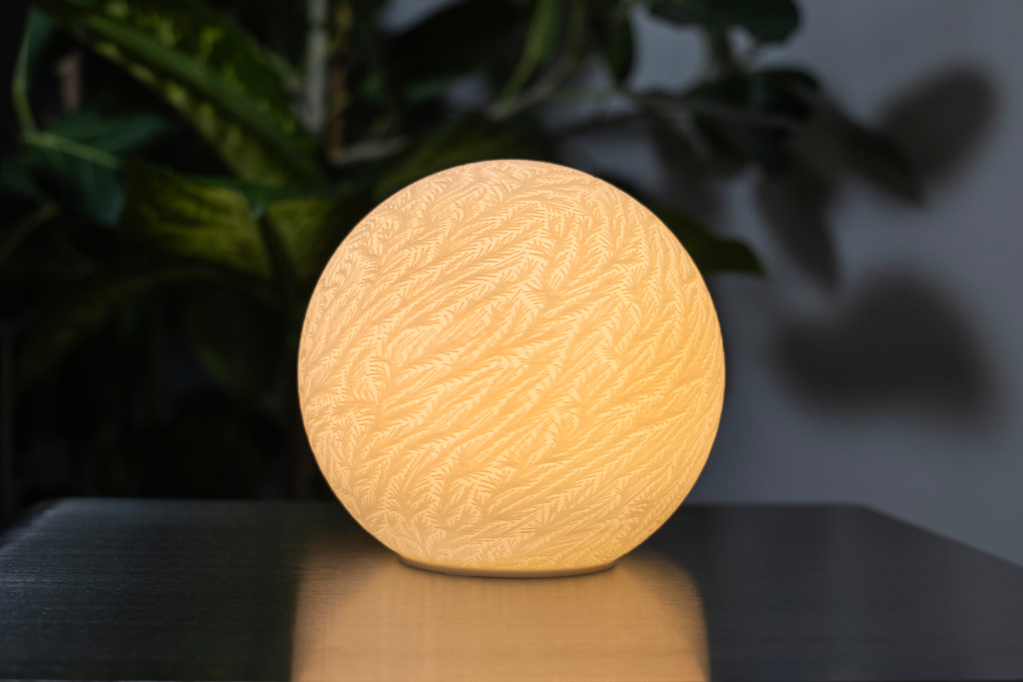 frost sculptural mini lamp with icy textured surface glowing soft warm light